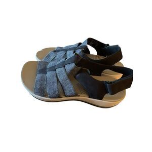 New Clarks Womens Blue Cloudsteppers Soft Cushion Wedge Sandals Size 7.5